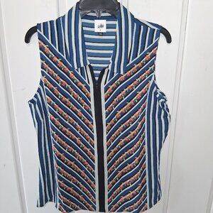Cabi Sleeveless Floral Chevron Print Zip Collar Top Sz M New